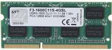 Operatiivmälu G.Skill F3-1600C11S-4GSL CL11, 4GB, DDR3, 1600 MHz, SO-DIMM