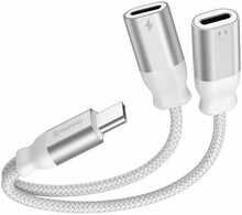 Adapter USB-C Swissten Textile, 2x USB-C, 0,12 m, valge