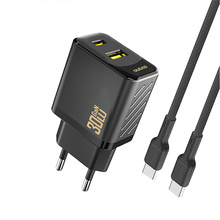 Laadija USB-A/USB-C Dudao A27TCEU PD 30W GaN, must, USB-C kaabliga