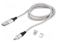 Kaabel USB-A/USB-C/Micro USB/Lightning Savio CL-153, 1 m, hõbe