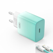 Seinalaadija XO CE18 PD, 30W, USB-C - Lightning kaabel, 1 m, sinine/valge