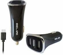 Autolaadija Beline, 3 x USB, 20 W, must