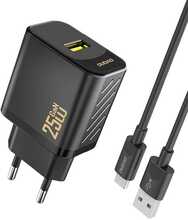 Laadija USB-A Dudao A27STEU 25W GaN koos USB-A - USB-C kaabliga, must