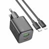 Laadija HOCO N41 USB A + C, PD QC 3A 20W, must