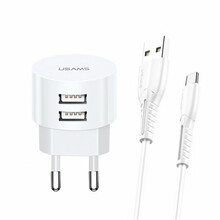 Laadija USB-C Usams T20, 2 x USB, 100 cm, valge