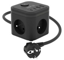 Pikendusjuhe Kerg SMART, 3 pistikut, USB-A ja USB-C laadija, 1,5 m, 16A/250V