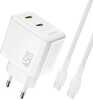 Seinalaadija Dudao A28PCEU PD 45W GaN 2xUSB-C koos USB-C kaabliga, valge