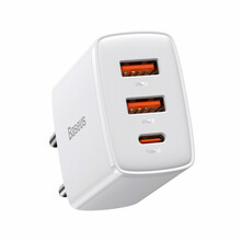 Laadija Baseus CCXJ-E02, 2xUSB, USB-C, 30W, valge