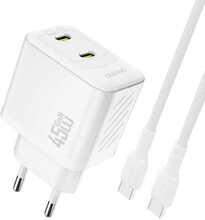 Seinalaadija Dudao A28PCEU PD 45W GaN 2xUSB-C koos USB-C kaabliga, valge