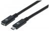 USB-C pikenduskaabel Manhattan, 0,5 m, must
