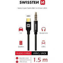Adapter USB-C/3.5 mm Swissten Textile Audio, 1.5 m, must