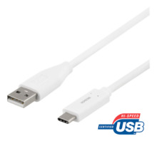 Kaabel USB-A/USB-C Deltaco USBC-1011M, 2 m, USB 2.0, valge