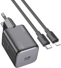 Laadija USB-C Hoco QC PD 20W + kaabel USB-C – Lightning N40, must