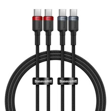 Kaabel USB-C Baseus Cafule, 100W, 1 m, punane/must, hall/must, 2 tk