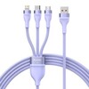 Kaabel 3in1 Baseus Flash II CASS040005, USB-C/micro USB/Lightning, 1,2 m, lilla