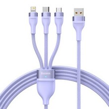Kaabel 3in1 Baseus Flash II CASS040005, USB-C/micro USB/Lightning, 1,2 m, lilla