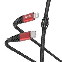 Kaabel USB-C/Lightning Hama 00201541, 1,5 m, must/punane