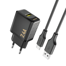 Laadija USB-A Dudao A23TEU 2.4A GaN koos USB-A/USB-C kaabliga, must