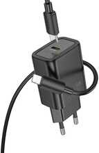 Laadija USB-C Hoco N62 QC PD 30W + USB-C to Lightning kaabel, must