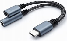 Adapter USB-C Qoltec 2in1 USB-C/3.5 mm Jack PD 15W, 10 cm