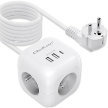 Toitepikendus kuubik Qoltec 6in1, 3x AC, 2x USB, 1x USB-C PD 20W, valge