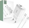 Laadija Tech-Protect C20W USB-C PD 20W / USB-A QC 3.0 koos USB-C / USB-C kaabliga, valge
