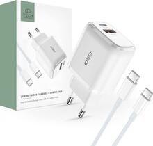 Laadija Tech-Protect C20W USB-C PD 20W / USB-A QC 3.0 koos USB-C / USB-C kaabliga, valge