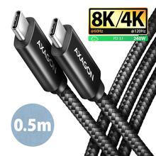 Kaabel USB-C Axagon BUCM4X-CM05AB, 0,5 m, 240 W, 8K, must