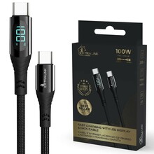 Kaabel USB-C Extralink Smart Life, 2 m, 100 W, must, LED ekraaniga