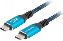 Kaabel USB-C Lanberg, USB4, 0,5 m, 240 W, 8K 60Hz, must-sinine