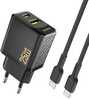 Laadija USB-A/USB-C Dudao A26TCEU PD QC 25W GaN, must, USB-C kaabliga