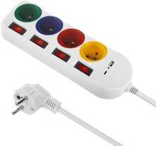 Pikendusjuhe Maclean MCE508 W, 4 pistikupesa + USB A/C, 1,5 m, valge