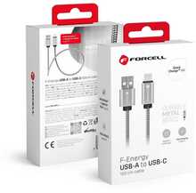 Kaabel USB A - USB C Forcell F-Energy C234, QC3.0 66W, 1 m, hõbe