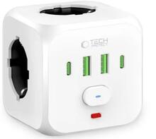 Pikendusjuhe Tech-Protect PCL3X4, 2x USB-A, 2x USB-C, 3x AC Schuko, valge