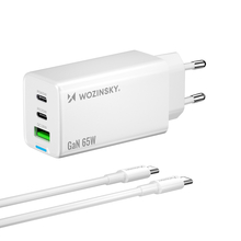 Laadija Wozinsky GaN 65W USB-A ja 2x USB-C portidega, valge