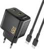Laadija Dudao A28PCEU PD 45W GaN 2xUSB-C, must, USB-C kaabel 1 m