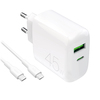 Laadija USB-C USB-A Puro Daily Prolite 45W koos USB-C kaabliga, valge