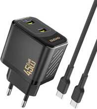 Laadija Dudao A28PCEU PD 45W GaN 2xUSB-C, must, USB-C kaabel 1 m