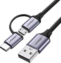 Kaabel 2in1 USB-A/USB-C/Micro USB Ugreen 30875, 1 m, must