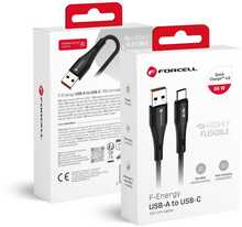Kaabel USB-A/USB-C Forcell F-Energy C342, QC4.0 3A 66W, 1 m, must
