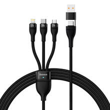 3in1 USB-kaabel Baseus Flash Series 2, USB-C + micro USB + Lightning, 1,2 m, must