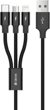 Kaabel 3in1 Devia Kintone Series, USB to Lightning/MicroUSB/Type-C, 1,2 m, must