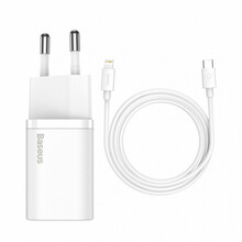 Seinalaadija Baseus TZCCSUP-B02, 20W, USB-C - Lightning kaabliga 1 m, valge