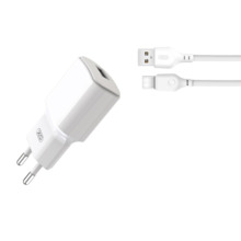 Laadija XO L73, 12W, 2,4A, USB-C kaabliga 1 m, valge