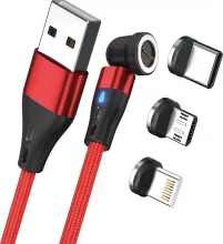 Kaabel USB-A Realpower MagneticCharge3 USB-C + microUSB + Lightning, 1 m, punane