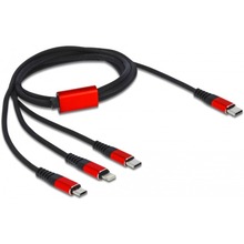 Kaabel USB-A Delock 3 in 1 Type-C/Micro USB/Lightning, 1 m, must-punane