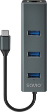 USB-C jagaja Savio AK-57, 3 x USB-A, RJ-45 Gigabit Ethernet, hall