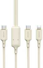 Kaabel 2in1 Dudao L7SF, USB-C/Lightning, 100W, 1,2 m, beež