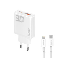 Laadija Dudao A30EUL 30W USB-A / USB-C koos USB-C - Lightning kaabliga, valge