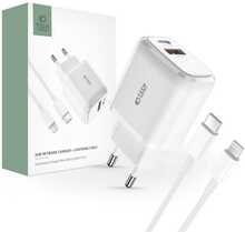 Laadija Tech Protect C20W 20W USB-C PD + USB-A QC 3.0 koos USB-C Lightning kaabliga, 1 m, valge